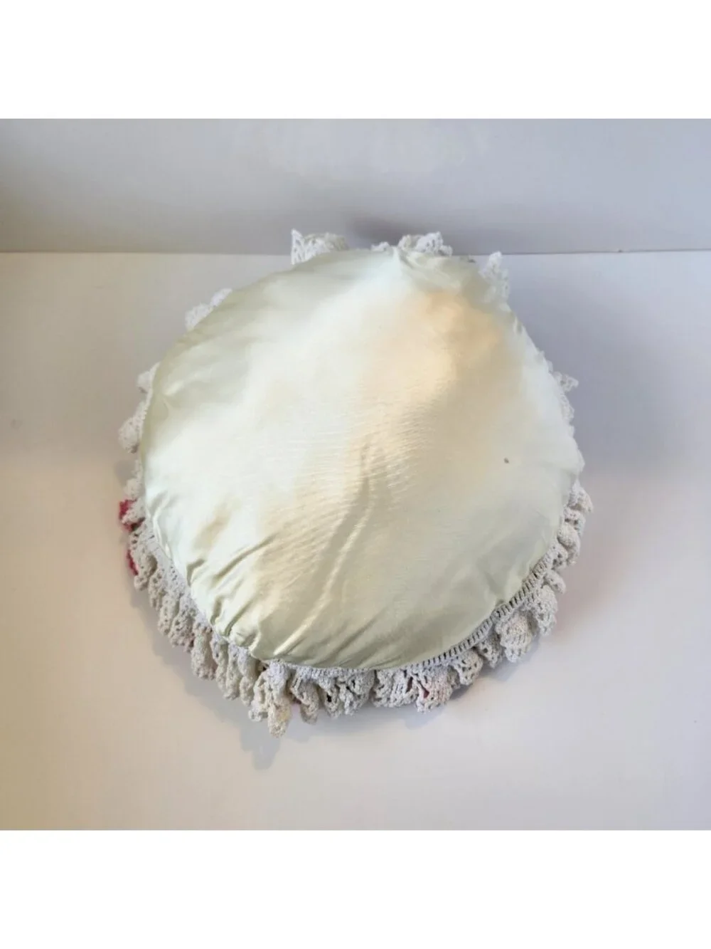 Vintage Pillow Crochet Knitted Floral Pink Flowers Decorative Cottagecore Decor